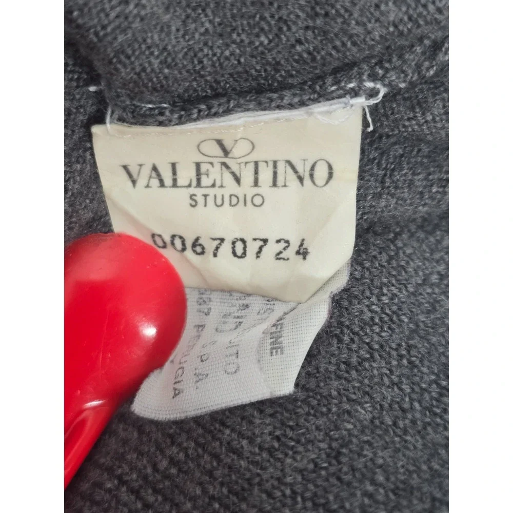 VALENTINO Logo Studio Gray Men's XL 52 Sweater Merino Wool V-Neck Vintage Italy